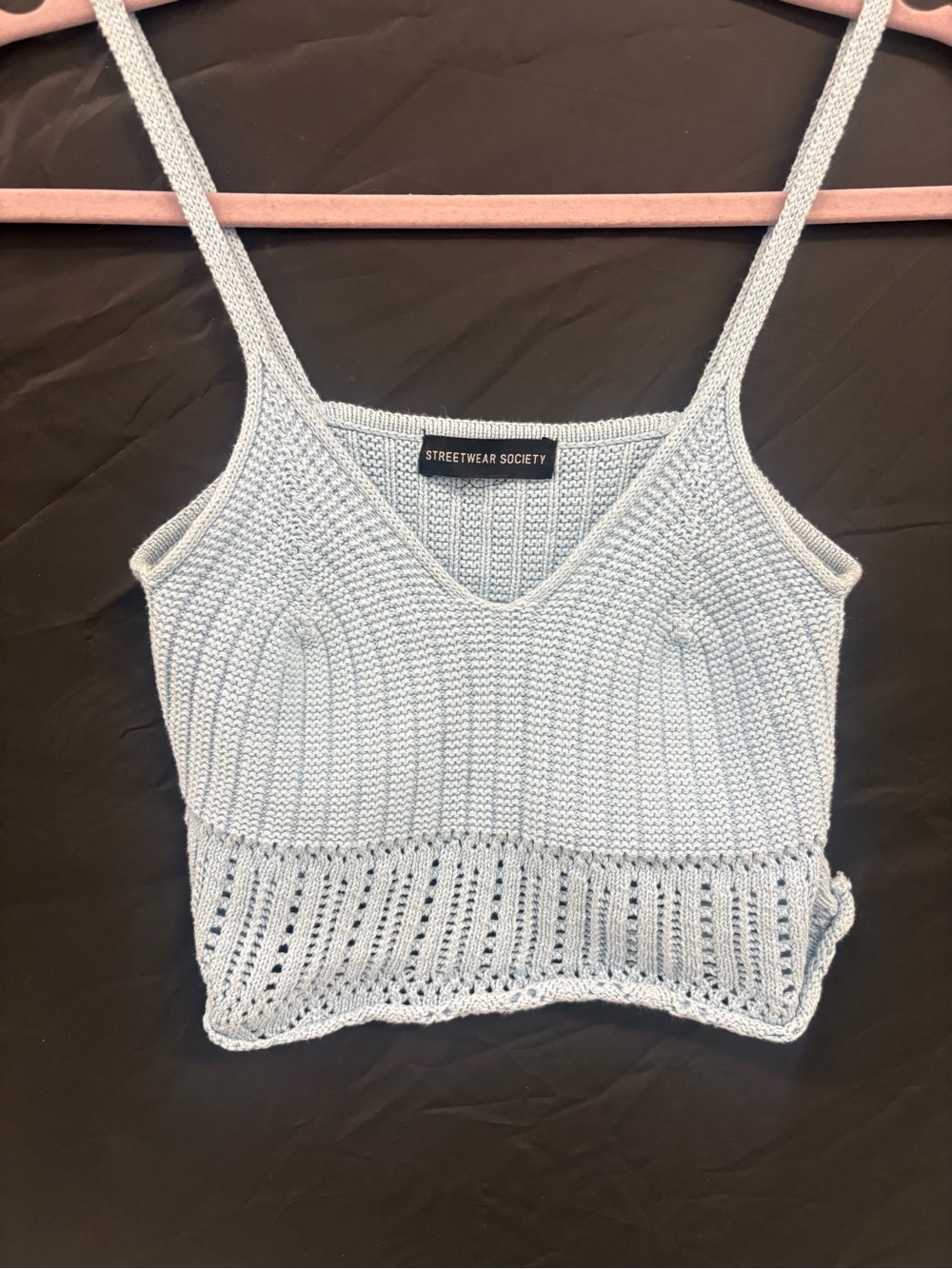 Streetwear Society Light Blue Knit Cotton Crop Tank